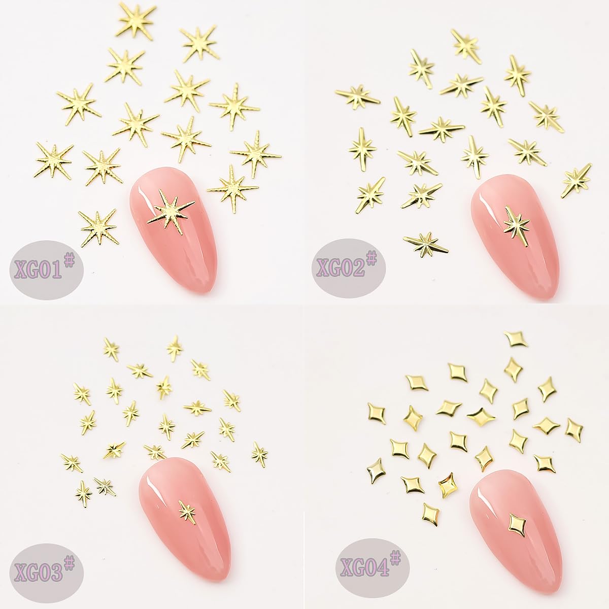 400Pcs 3D Gold Silver Star Nail Art Charms Metallic Studs Rhinestones Bling Gems Decorations Manicure Kit Art Supplies Accessories for Women Girls Acrylic Nails