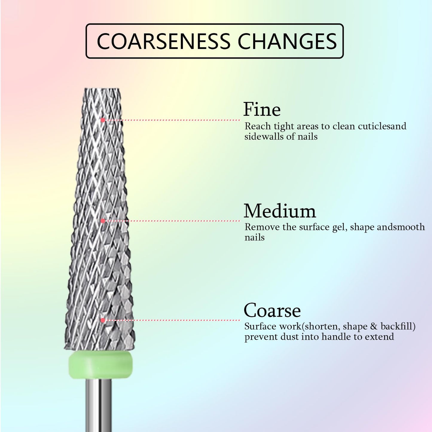 Super Long 5 in 1 Nail Drill Bits,Two Way Rotary Nail Cleaner Carbide Tungsten Nail Bits, Suitable for Manicure Pedicure Cuticle Gel Polishing Acrylic Hard Gels (Sliver, Coarse-C)