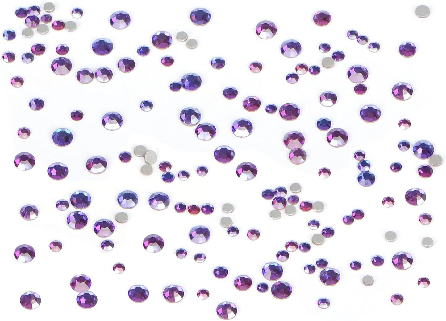 Bymitel 7200 Pieces 6 Mixed Sizes Glue Fix on Glass Rhinestones Round Crystal Gems Flatback for DIY Jewelry Making with one Picking Pen(6-Sizes 7200PCS, Purple Velvet)