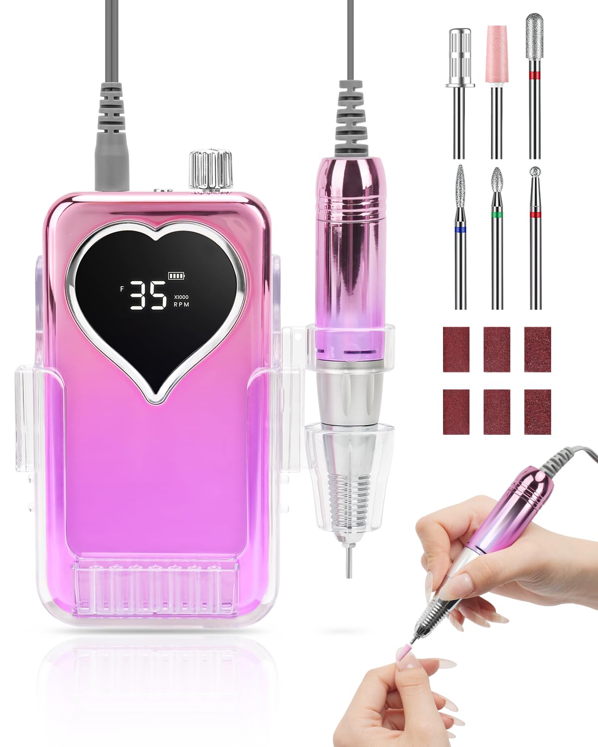Electric Nail Drill Professional: Rechargeable Nail File with Bits for Acrylic Gel Nails, Professional Nail Drill Manicure Pedicure Polishing Shape Tools for Home Salon