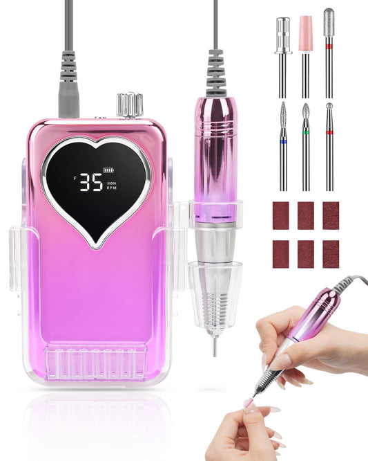 Electric Nail Drill Professional: Rechargeable Nail File with Bits for Acrylic Gel Nails, Professional Nail Drill Manicure Pedicure Polishing Shape Tools for Home Salon
