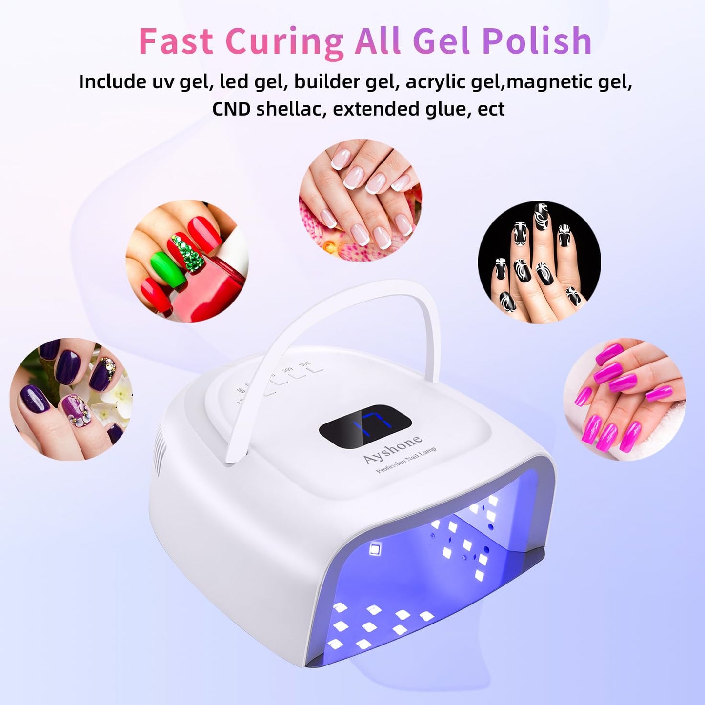 Rechargeable LED Gel Nail Lamp,60W Cordless UV Led Nail Light Nail Dryer for Gel Nails with Lifting Handle Touch Sensor LCD Screen(White)