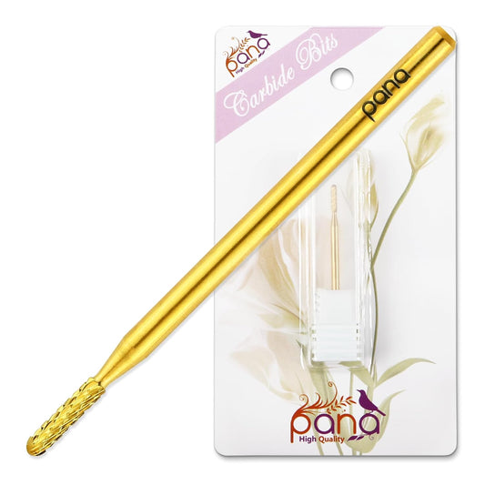 PANA 3/32" Carbide Cuticle Nail Drill Bit for Cuticle Cleaning, Dead Skin Removal, Gel Polish & Acrylic Removal, Under Nail Cleaner, Nail Salon, Manicure Tools (Round Bit - Gold, Medium)