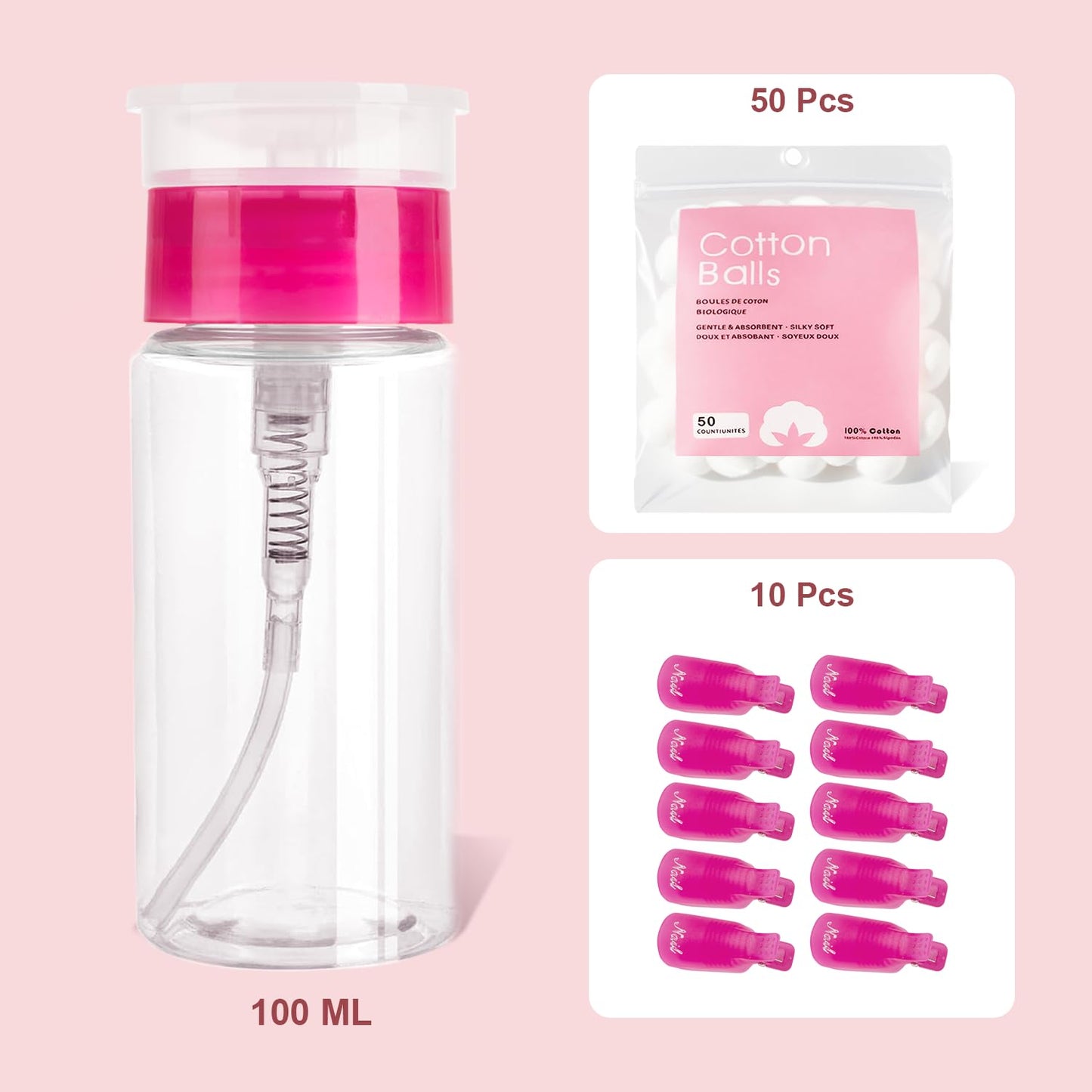 Nail Polish Remover Pump, YAMYONE 2 Pack Acetone Pump Dispenser, Alcohol Dispenser Push Down Empty Lockable Pump Dispenser Bottle for Nail Polish and Makeup Remover, 200ml(6.8oz) (3 Pack- Pink)