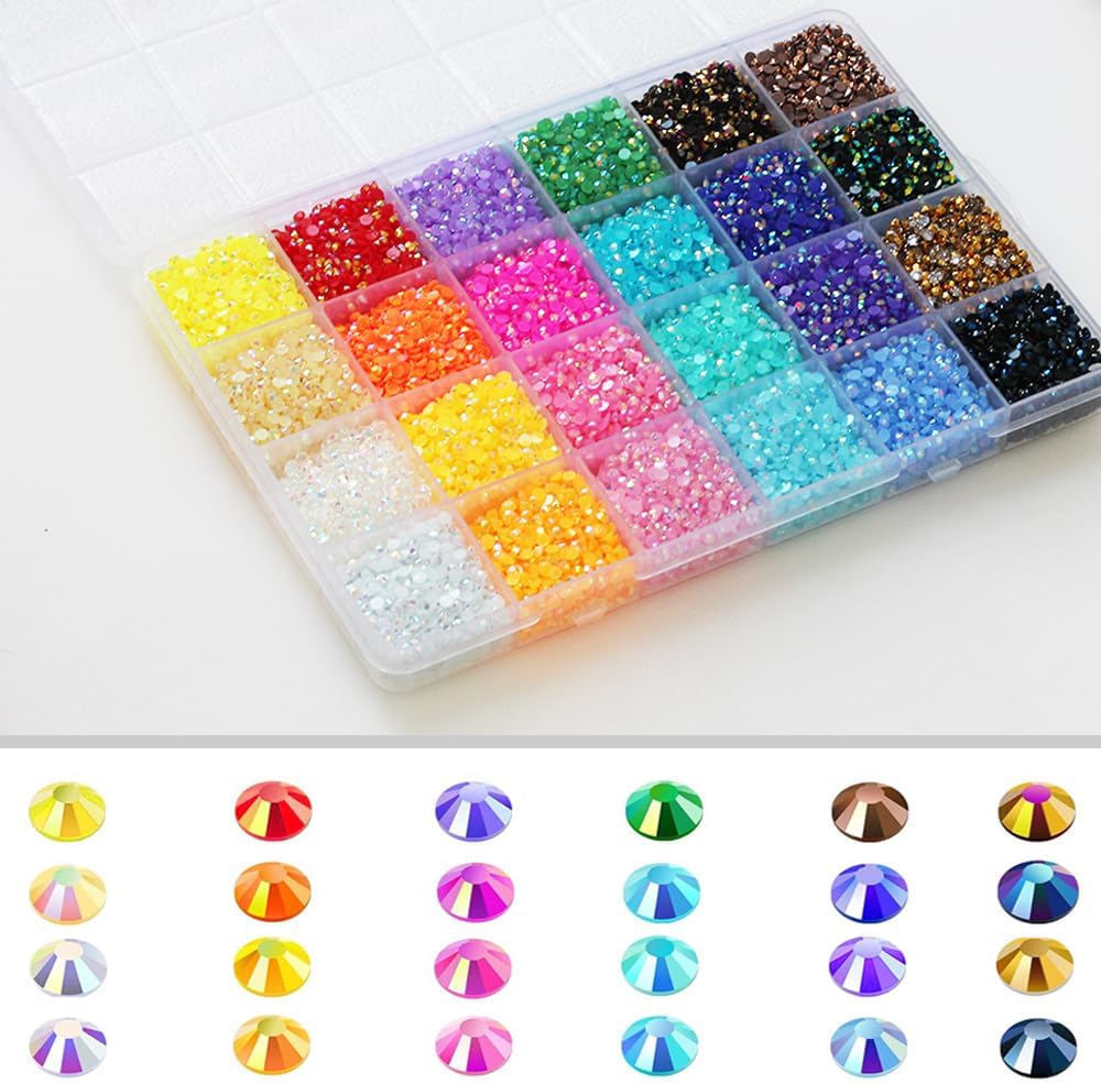 24000Pcs Nail Art Rhinestones, BetterJonny 24 Colors 3mm Round Nail Flatback Rainbow Gems Set with Tweezers and Pencil AB Glitter Flat-Bottomed Rhinestone for Crafts Decoration and Jewelry Making