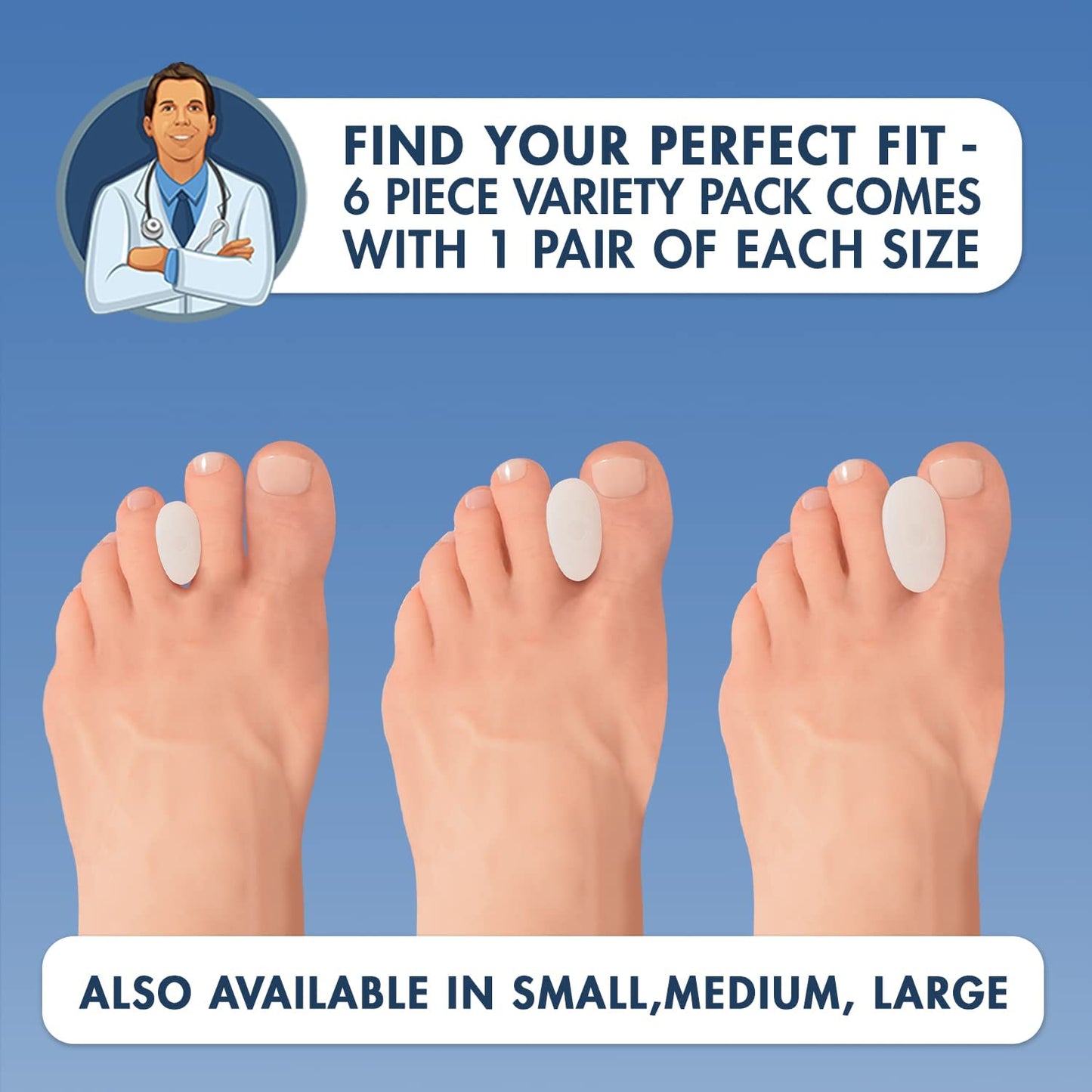 Dr. Frederick's Original Gel Toe Separators - 6 ct - Soft Spacers for Bunions, Overlapping Toes & Pain Relief - Variety Pack - Includes Small/Medium/Large