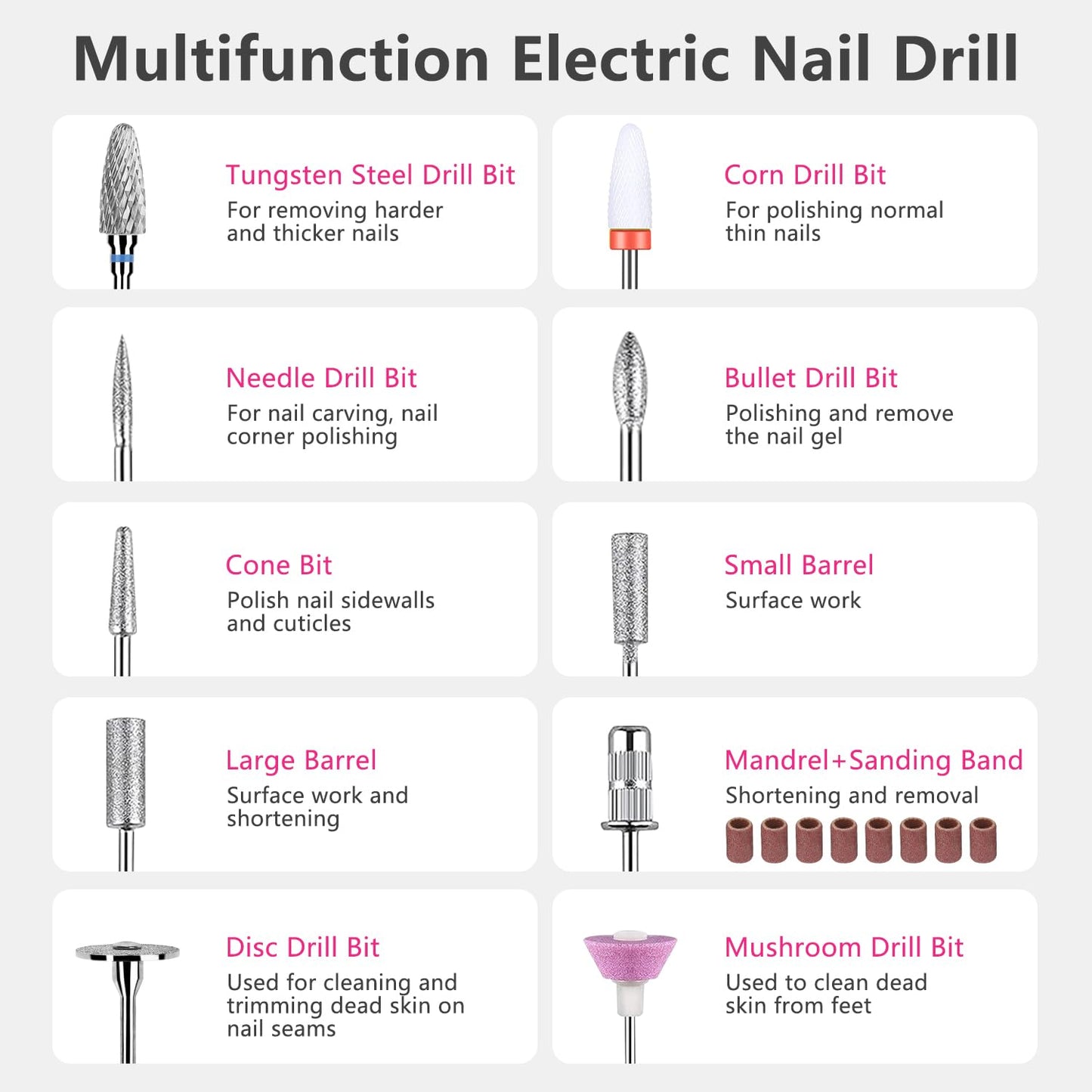 OWill Electric Nail Drill Professional, 35000RPM Rechargeable Machine With LED Display, Portable Electric File for Salon Home Kits, Pink