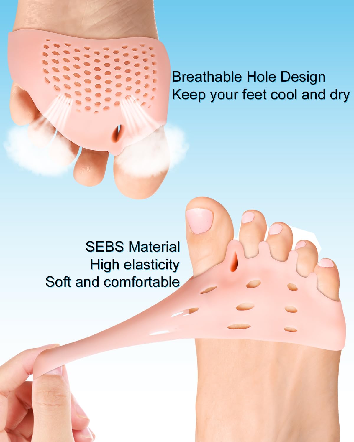 2 Pairs Silicone Toe Separators for Women and Men, Metatarsal Bunion Corrector Cushion, Soft And Breathable Toes Spacers for Foot Pain Relief (2*Skin)
