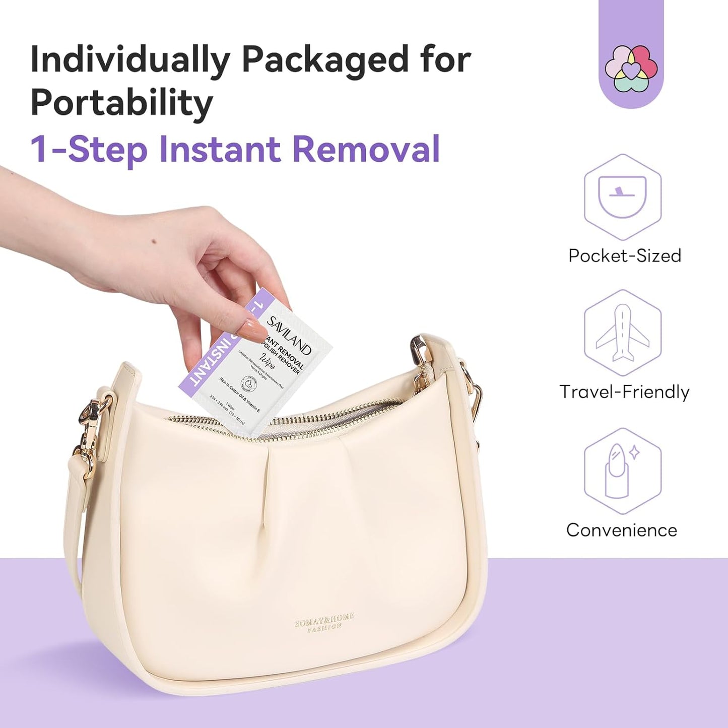 SAVILAND Advanced Nail Polish Remover Pads: 100 PCS Acetone Nail Polish Remover Wipes Super-sized 1-Step Instant Removal For Nails Pad Non-Irritant Individually Wrapped Pads For Salon Use