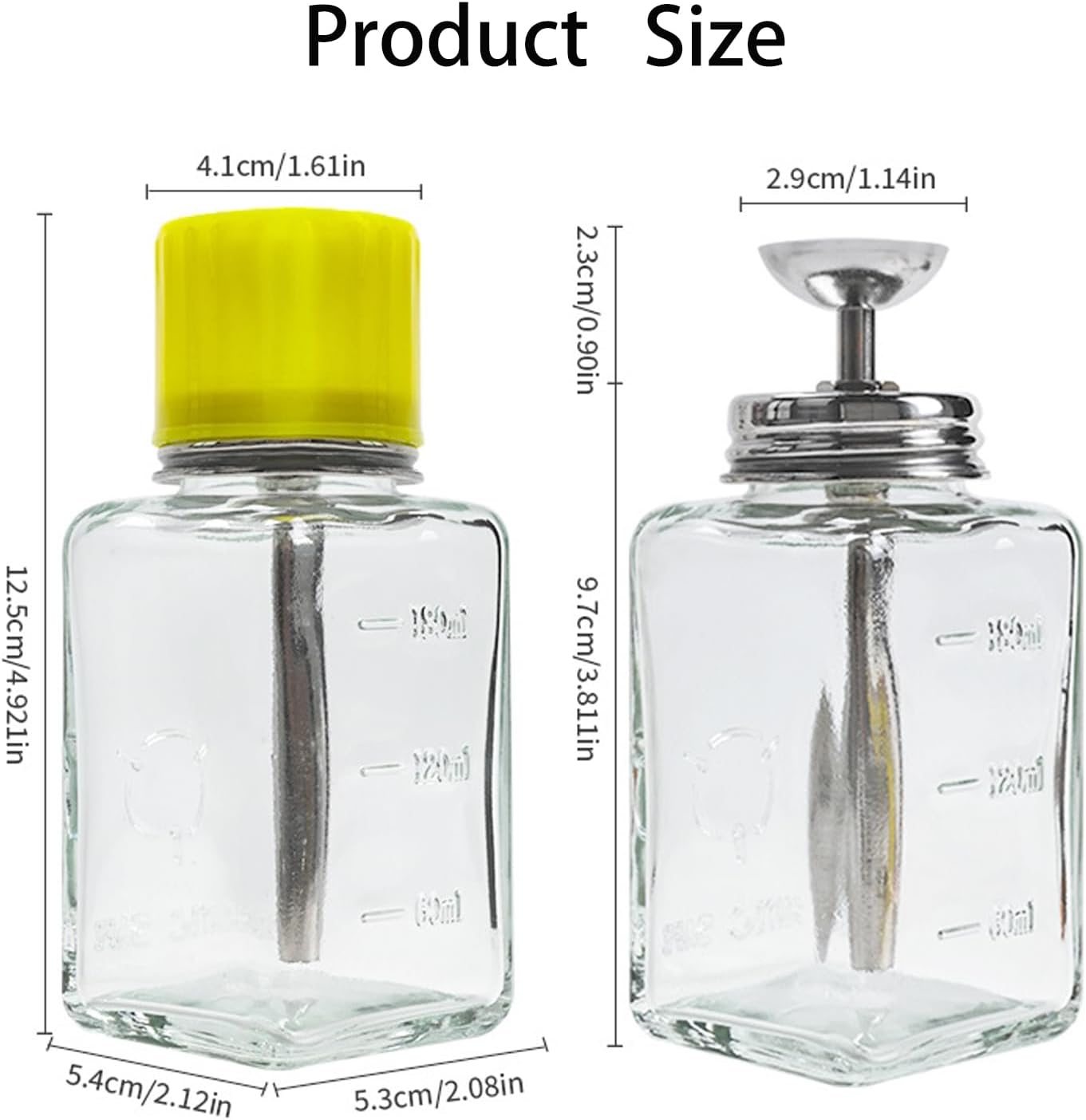 5 Oz/ 150ml Glass Push Down Pump Dispenser Bottle With Cap Push Down Glass Empty Pump Dispenser for Alcohol Makeup Clear Refillable Bottle Hand Pumping Press Container (1pcs - Square Shaped)