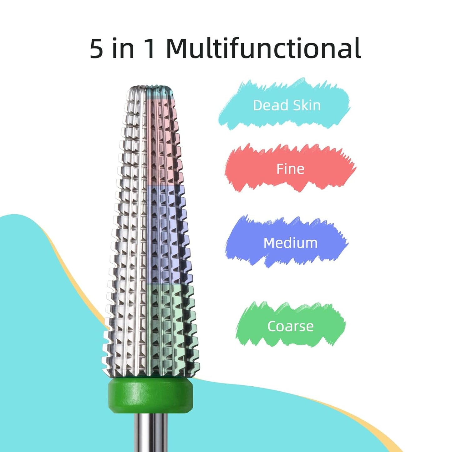 Long 5 in 1 Nail Drill Bits, 20mm Coarse Safety Tapered Nail Bit, Straight Cut Carbide Drill Bits for Nails, 3/32 Two-way, Electric Drills Removal Manicure Thick Gel