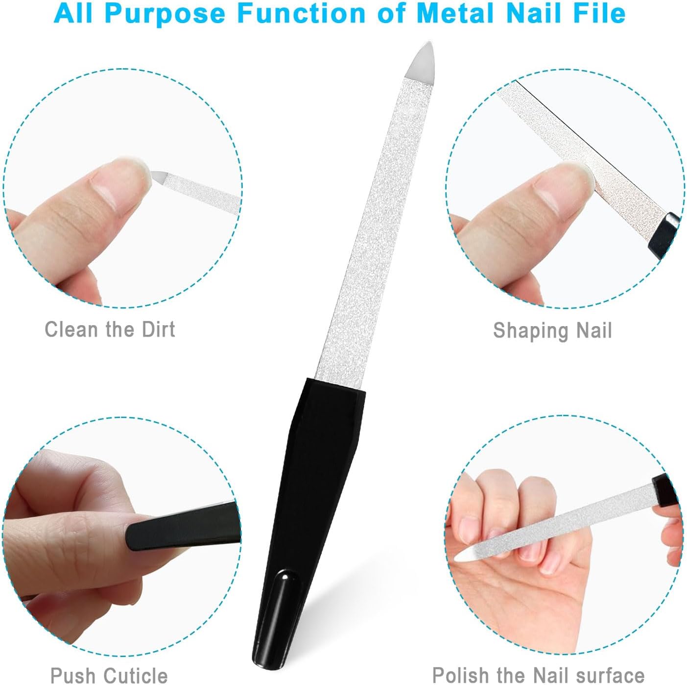 Nail Files Set, 14PCS Professional Metal Nail File & Emery Boards for Natural Nails (100/180 Grit), Double Sided Reusable & Washable Manicure Kit for Women, Home & Salon
