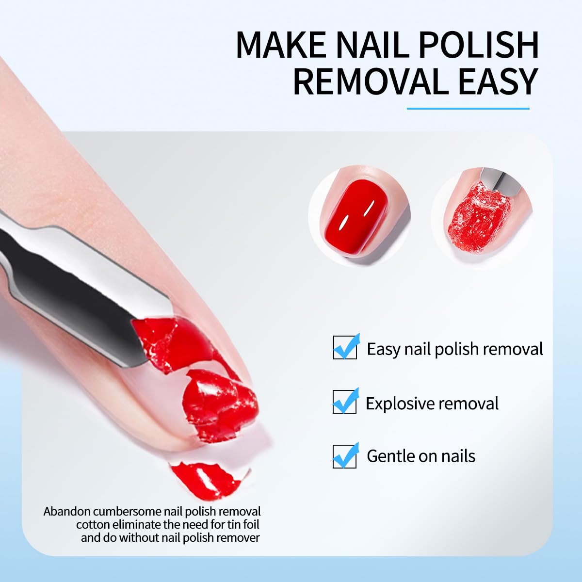 Nail Polish Remover Gel Nail Polish Remover Effective Thorough Gel Remover for Nails Nail Remover Kit 0.6oz DIy Festival Home (18ml burst tape +mini sand bar + small steel pusher)* Two sets