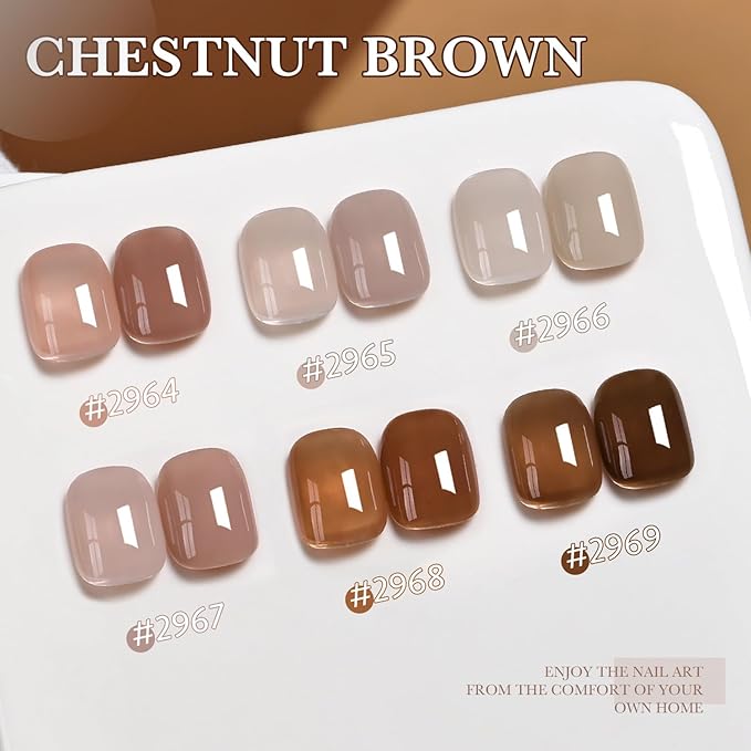 GAOY Jelly Brown Gel Nail Polish Set, 6 Transparent Colors Sheer Tortoise Fall Soak Off UV Light Cure Gel Polish Kit for Salon and Nail Art DIY at Home