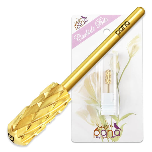 PANA Smooth Top Small Barrel 3/32" Shank Size - (Gold, 5X Coarse Grit) - Fast remove Acrylic or Hard Gel Nail Drill Bit for Manicure Pedicure Salon Professional or Beginner
