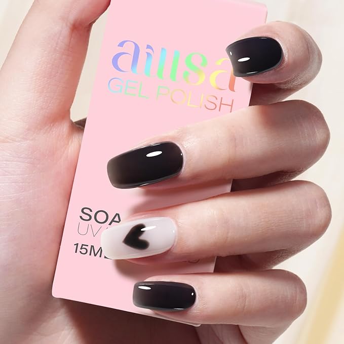 AILLSA Black Jelly Gel Nail Polish Forest Night Translucent Gel Polish Dark Color Sheer Gel Polish Long Lasting Ink Black Halloween Nails Soak Off U V Gel for Nail Art at Home 0.51 Oz GB133