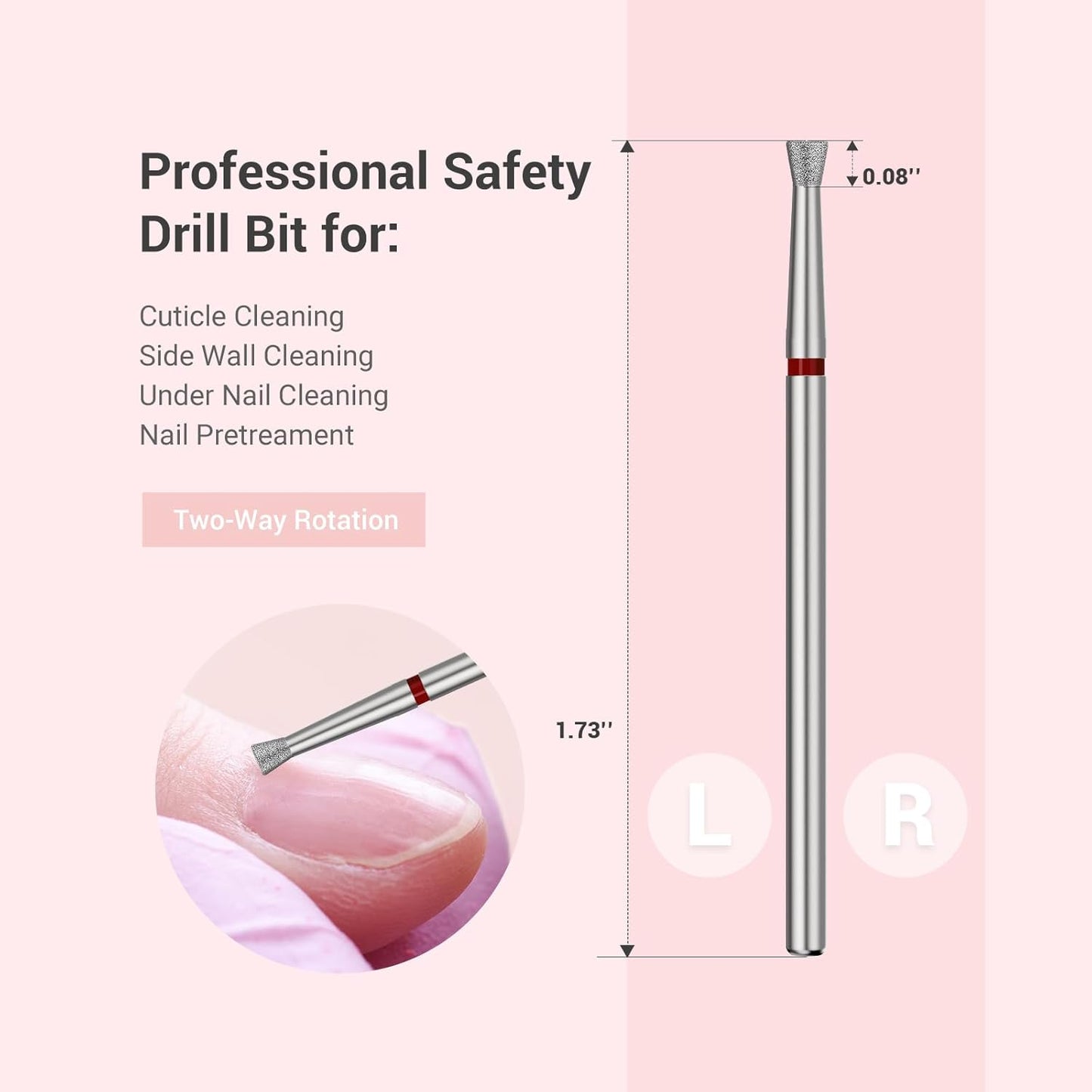 MelodySusie 6.7mm Inverted Tapered Cuticle Clean Nail Drill Bit 3/32'', Professional Safety Carbide Diamond Under Nail Cleaner for Cuticle Dead Skin Nail Prepare, Beginners Bits, Series Bit-S, Fine