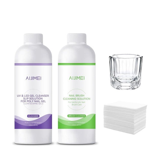AIJIMEI Uv&Led Gel Cleanser Slip Solution for Poly Nail Gel 120ml & Nail Brush Cleaning Solution for Fast Cleaning Acrylic Nail Brush Cleaner Nail Art Paint Brushes Cleaner