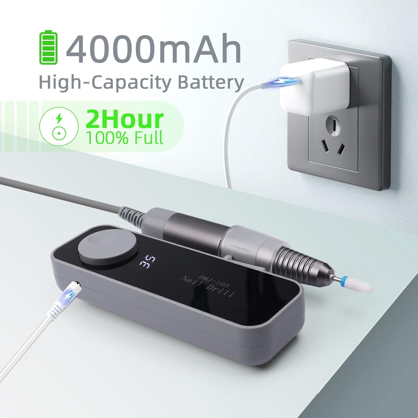 SAVILAND Electric Nail Drill 35000RPM: Portable Nail File Rechargeable Grey Nail Buffer Manicure Pedicure Tools Nail Supplies Kit Set Professional Acrylic with Everything for Nail Care Nail Art