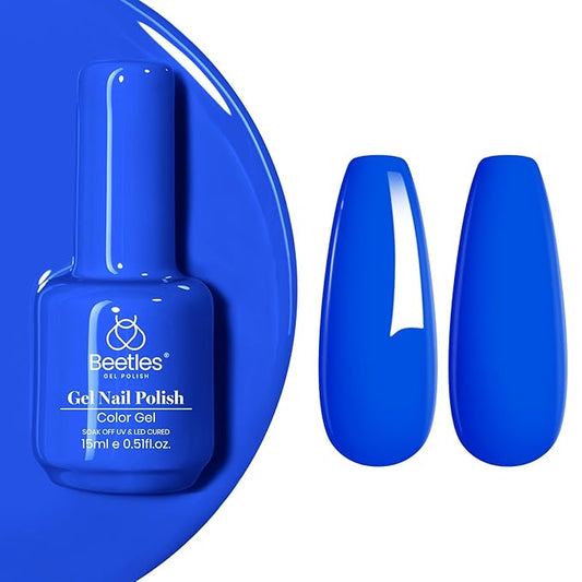 Beetles Blue Gel Nail Polish, 1Pcs 15ml Electric Punk Bright Blue Color Gel Polish Soak Off Uv LED Nail Art DIY Nail Manicure for Girls Women Gifts