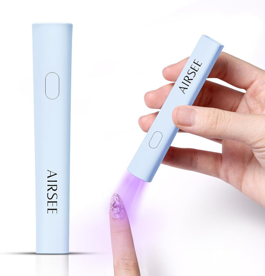 AIRSEE Mini Handheld UV Light,Portable Rechargeable Nail Lamps,2 Timers for Fast Nail Extension,Rhinestone Glue Decoration,Gel Strips at Home,Travel(Blue)