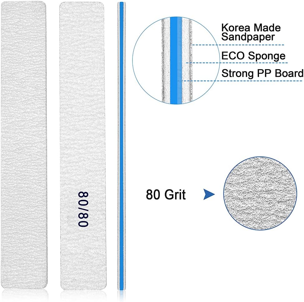 Nail File for Acrylic Nails 12pcs, 80/80 Grit Files Emery Boards, Jumbo Washable Thick Professional Square Nail File Manicure Tools for Nail Tech