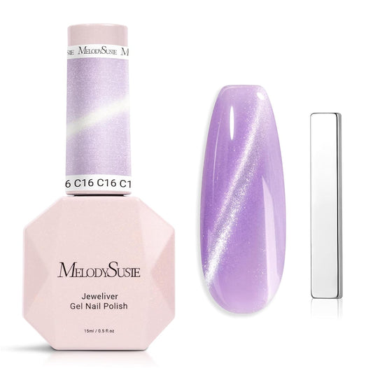 MelodySusie Jeweliver Cat Eye Gel Nail Polish, 0.5 Fl Oz Purple Glitter Holographic Magnetic Nail Polish with Magnet, UV Nail Polish for Nail Art Manicure Salon DIY at Home C16