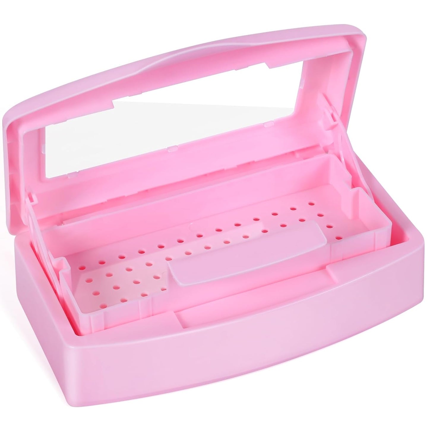 Plastic Sterilizing Tray-Barbicide Sterilization Tray,Clean Sterilizer Box Storage Organizer for Nail,Tweezers,Hair Salon,Spa & Cutter Manicure Equipment-Clear Lid Pink