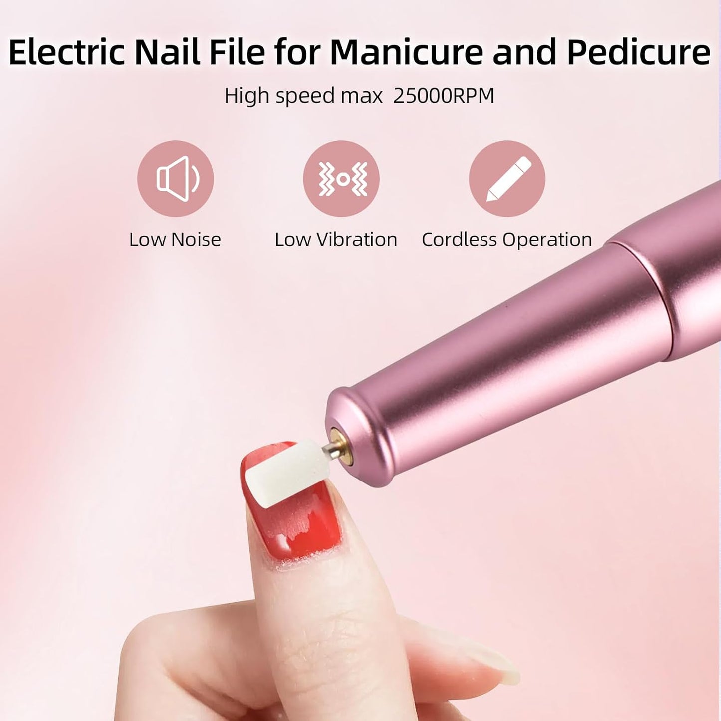Electric Nail Files Cordless Professional Nail Drill Machine for Acrylic Nails Gel with 5 Speeds Portable Rechargeable File Manicure Pedicure Kit Gifts for Girl Women Beginners