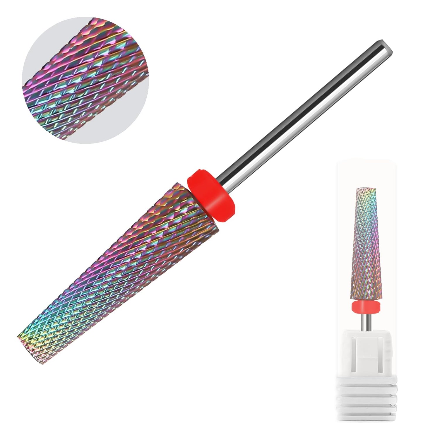 Super Long 5 in 1 Nail Drill Bits, Professional 3/32'' Carbide Tungsten Two Way Rotary Advanced Safety Bits, Fast Remove for Manicure Pedicure Cuticle Acrylic Nails(Rainbow, Fine-F)