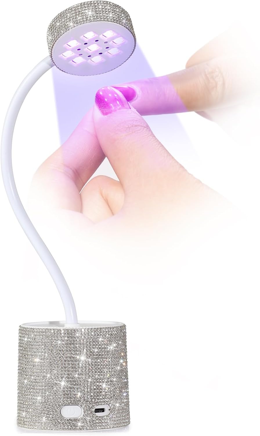 UV LED Nail Lamp, Mini UV Light for Gel Nails Polish, Rechargeable LED Flash Cure Nail Dryer, Quick Drying Goosenecks UV Nail Lamp for Home Nail Salon DIY Manicure, White Diamond