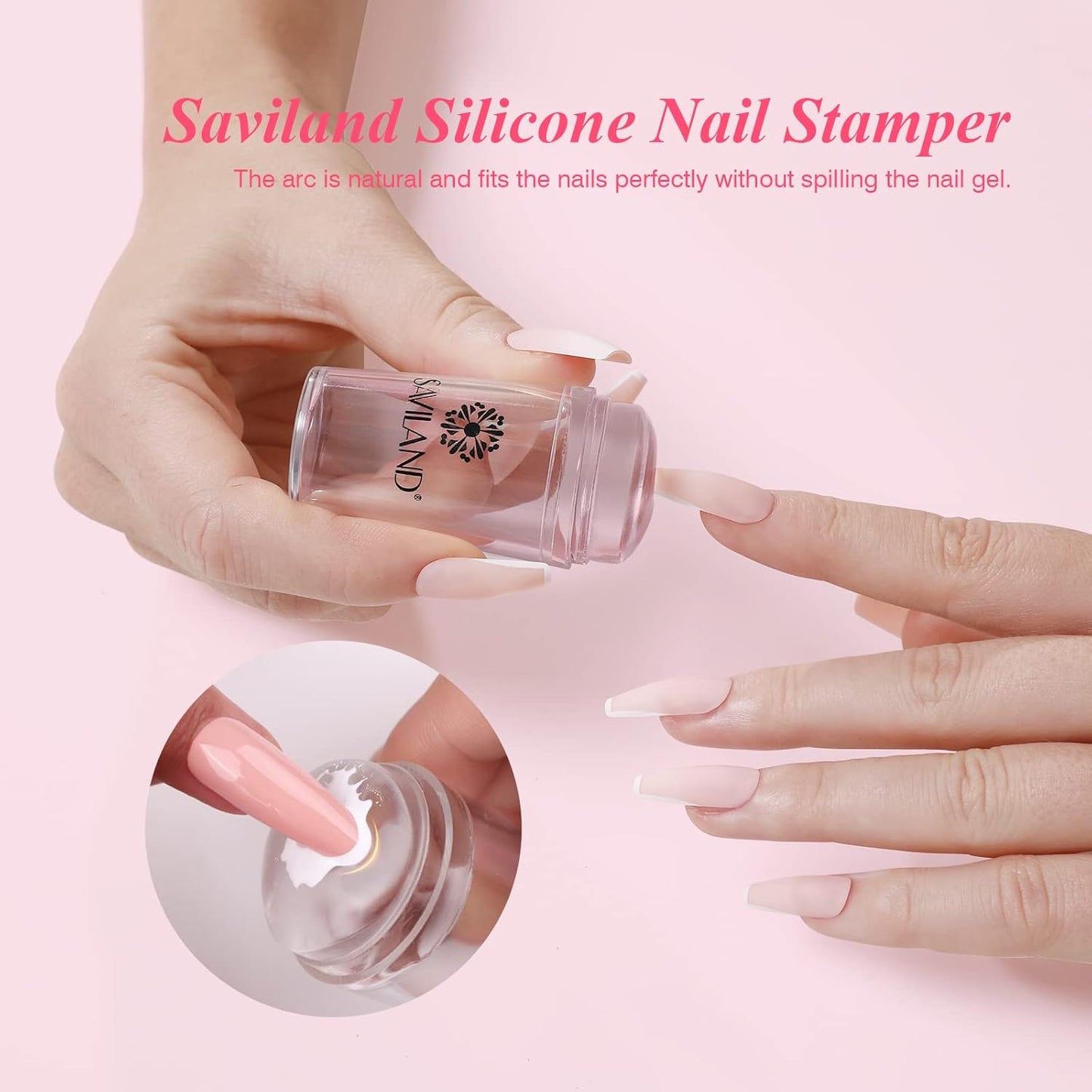Saviland French Manicure Kit: French Tip Nail Stamp with White Gel Nail Polish Set, Jelly Silicone Nail Stamper Nail Stamper Kit for French Nails Home DIY Nail Salon