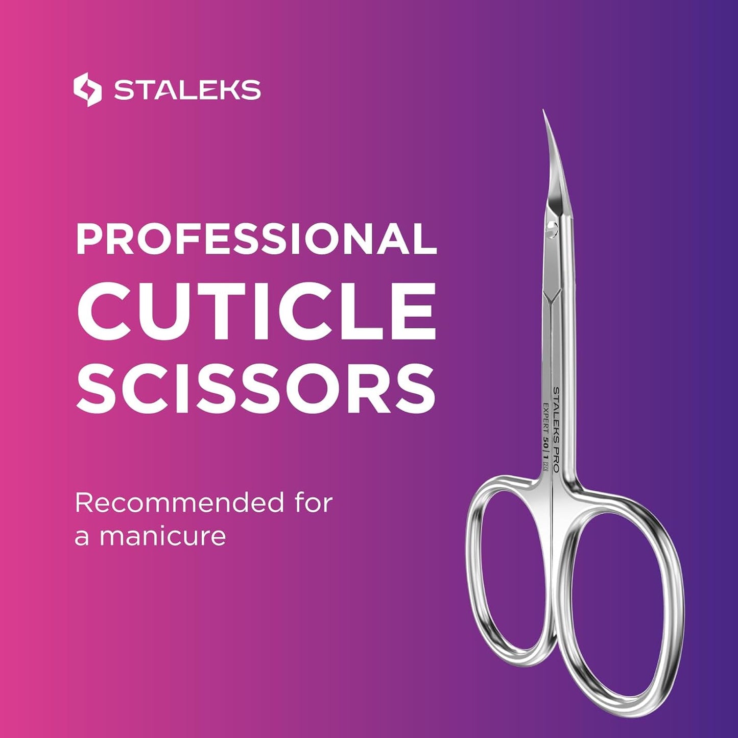 Staleks Pro Professional Cuticle Scissors Expert 50 Type 1 – Sharp Manicure Scissors – Thin Blades – High-Alloy Stainless Steel – Ergonomic Grip – Corrosion Resistant