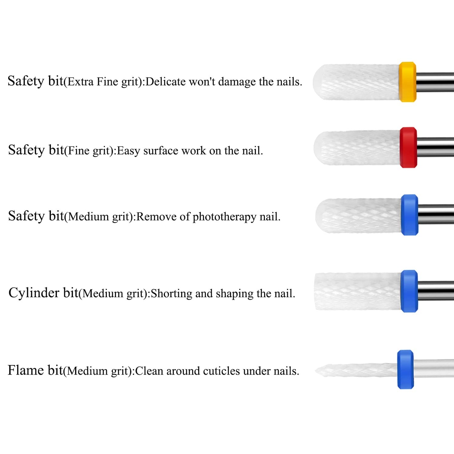 10Pcs Ceramic Nail Drill Bits，3/32 Nail Drill Bits Set for Acrylic Gel Nails Professional Rotary Burrs Electric Manicure Pedicure Nail File Cuticle Remover Crystal Nail Extension
