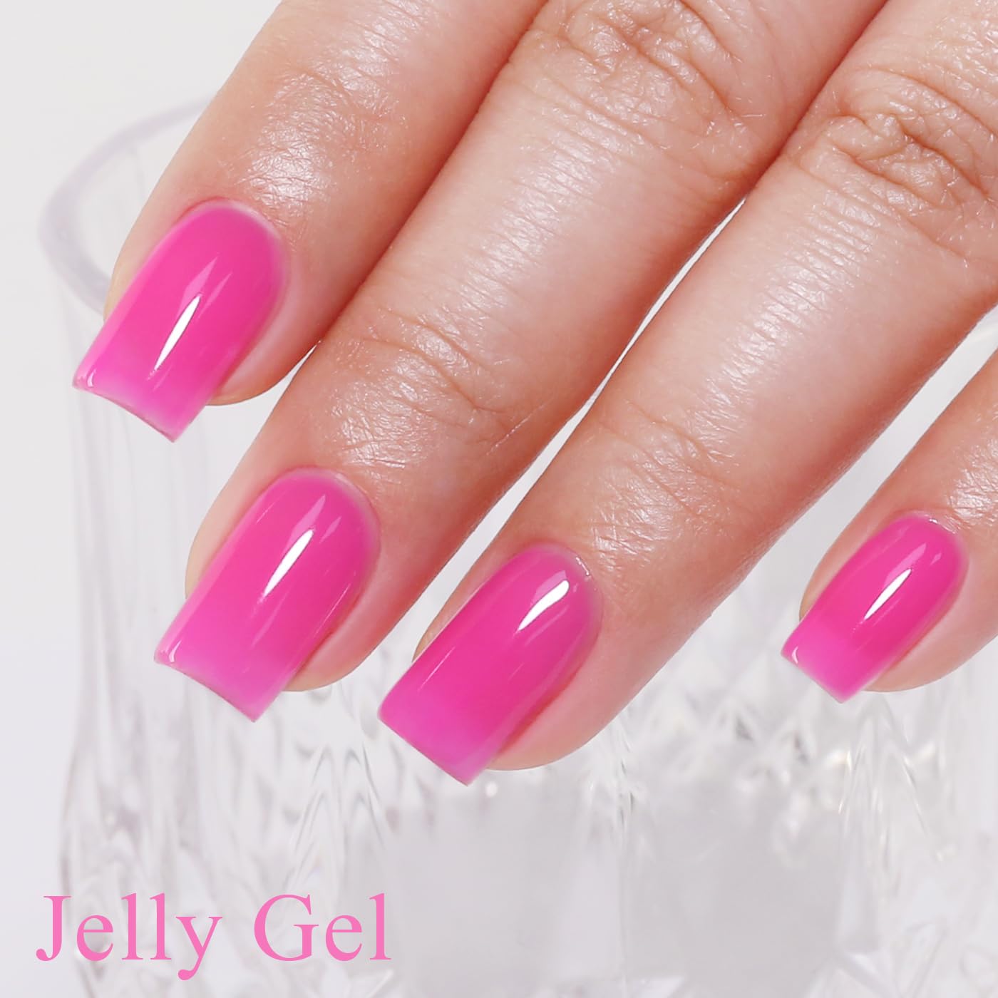 Imtiti Jelly Gel Nail Polish, Hot Pink Sheer Jelly Gel Polish Soak Off UV LED Nail Gel Polish Spring Summer Translucent Gel Polish Nail Art Manicure Salon DIY Design Gel Nail Kit 10ML