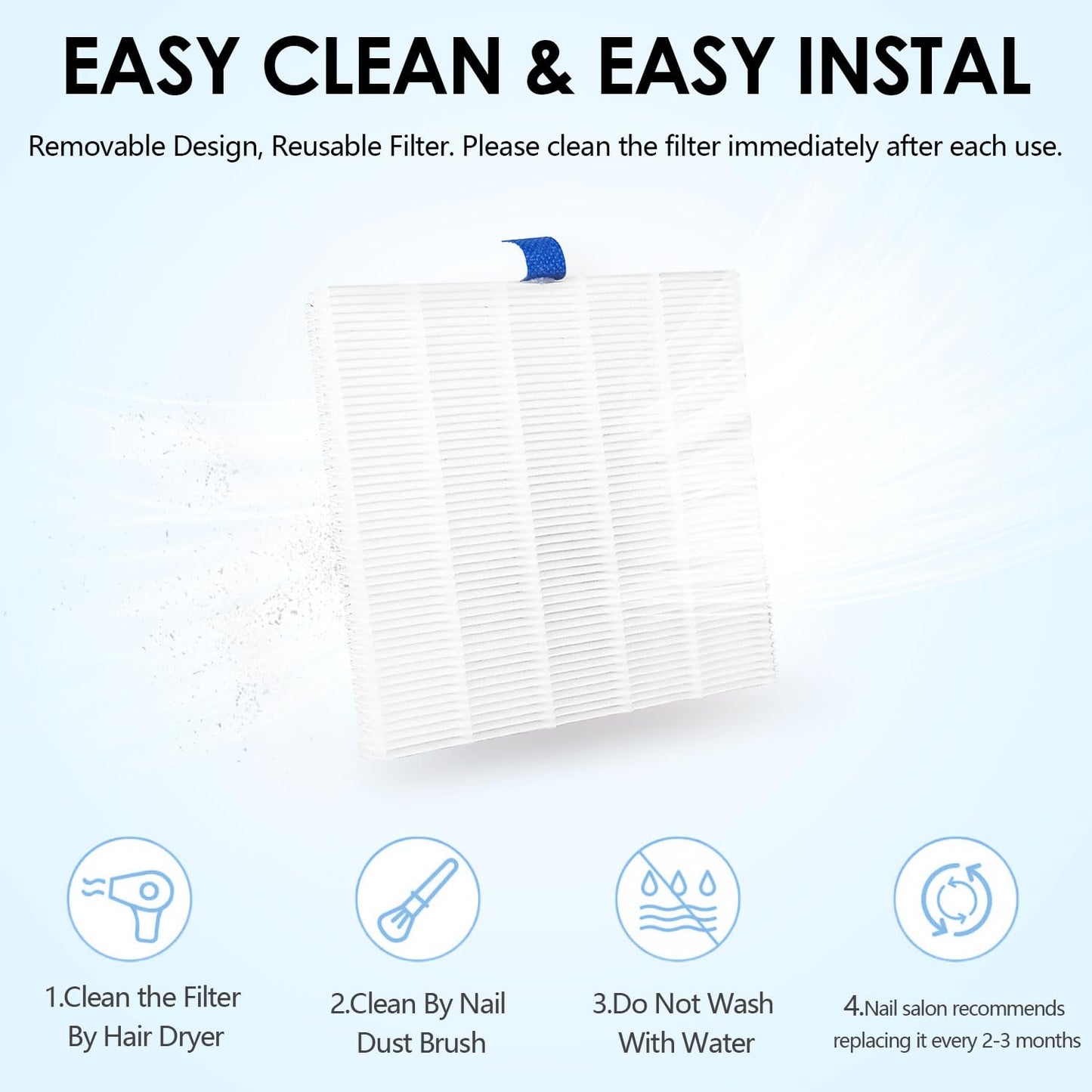 80W Nail Dust Collector with Reusable Filter for Acrylic Gel Nails, Vacuum Fan Dust Collector for Beginner, Adjustable Nail Vacuum Suction Fan for Manicure Pedicure at Salon or Home