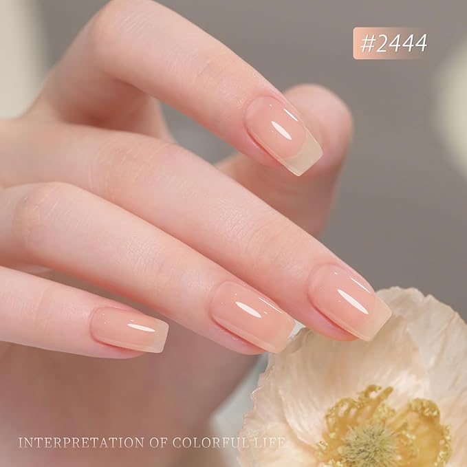 GAOY Jelly Nude Gel Nail Polish Set, 6 Transparent Colors Sheer Light Pink Brown Soak Off UV Light Cure Gel Polish Kit for Salon and Nail Art DIY at Home