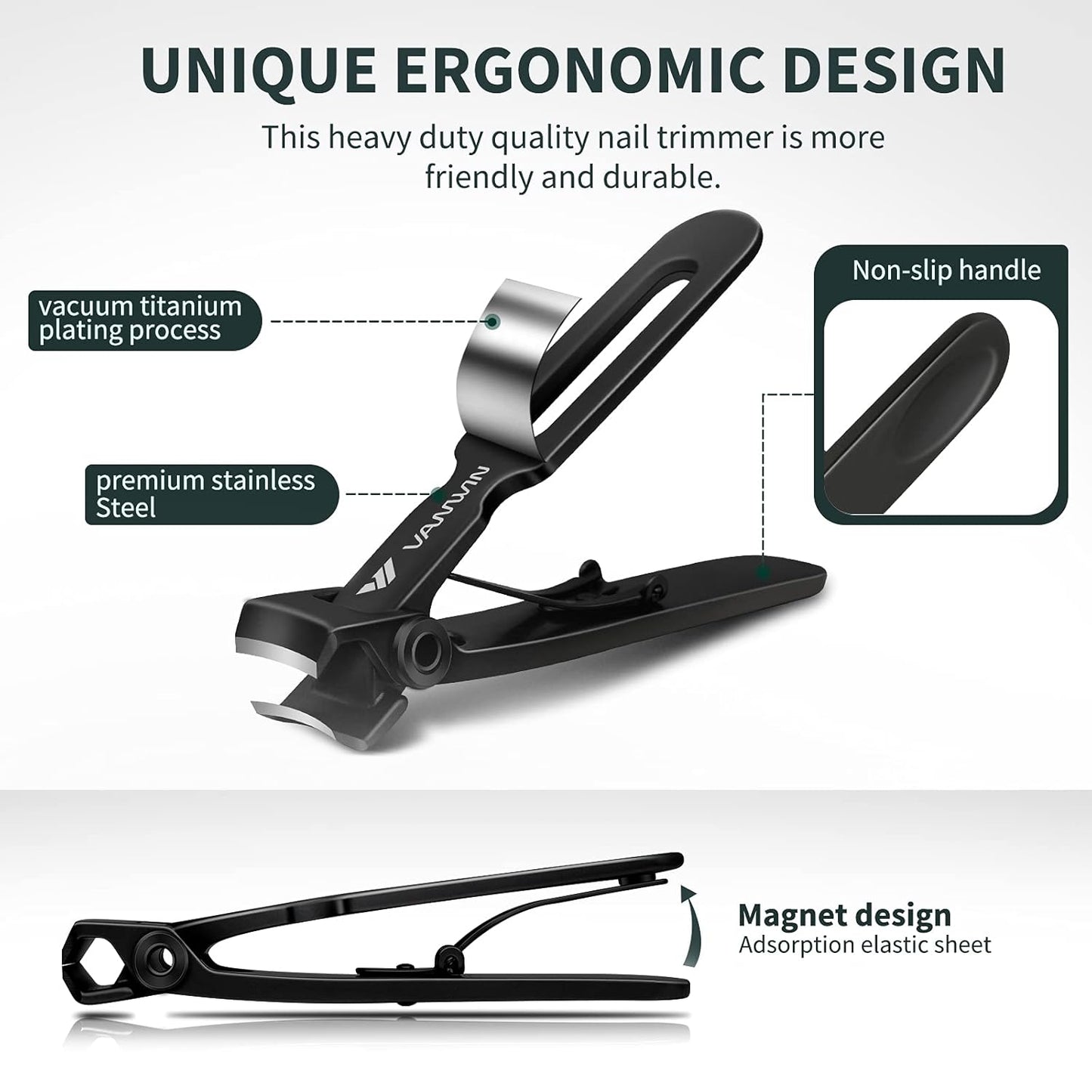 Nail Clippers for Thick Nails, 16mm Wide Jaw Opening Oversized Toenail Clippers Cutter with Sharp Curved Blade and Nail File, Heavy Duty Stainless Steel Fingernail Clippers for Seniors Elderly
