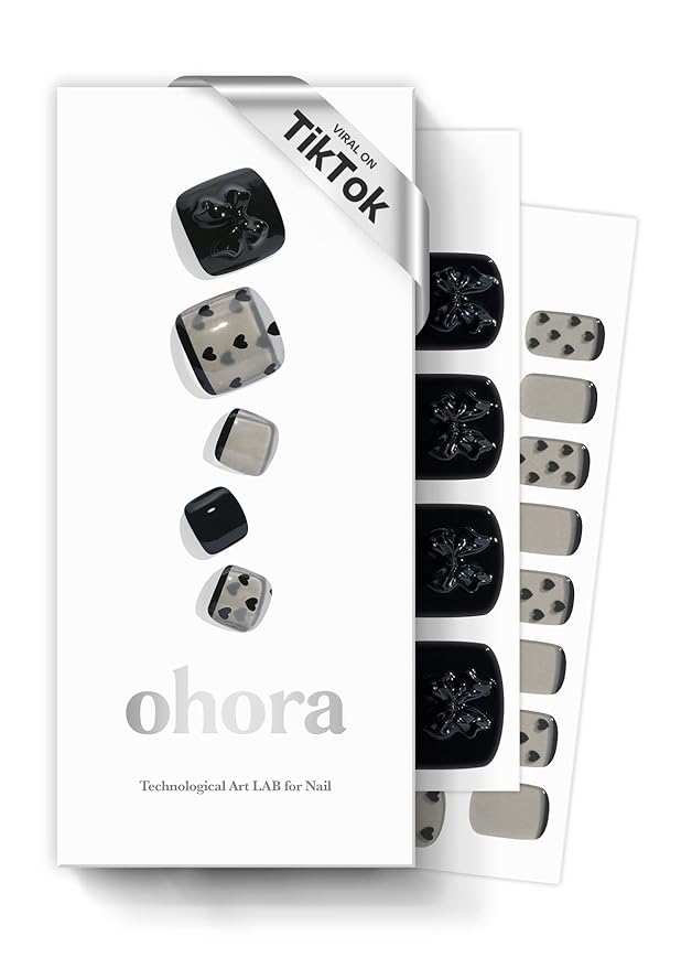 ohora Semi Cured Gel Pedi Strips (P Heart Lace) - Works with Any Nail Lamps, Salon-Quality, Long Lasting, Easy to Apply & Remove - Includes 2 Prep Pads, Nail File & Wooden Stick
