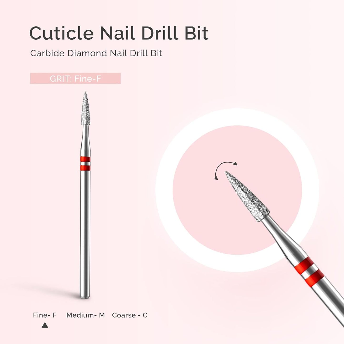 MelodySusie 1.8mm Flame Pentagon Shape Cuticle Clean Nail Drill Bit 3/32'', Professional Safety Carbide Diamond Under Nail Cleaner for Cuticle Dead Skin Nail Prepare, Beginners Bits, Series Bit-S, F