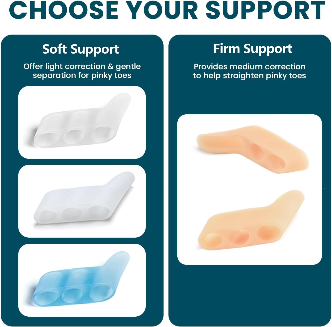 Povihome 10 Pack Pinky Toe Separator and Protectors for Overlapping Toe, Curled Pinky Toes | Spacer for Morton's Neuroma Pain Relief | Firm Support for Straightening | Beige