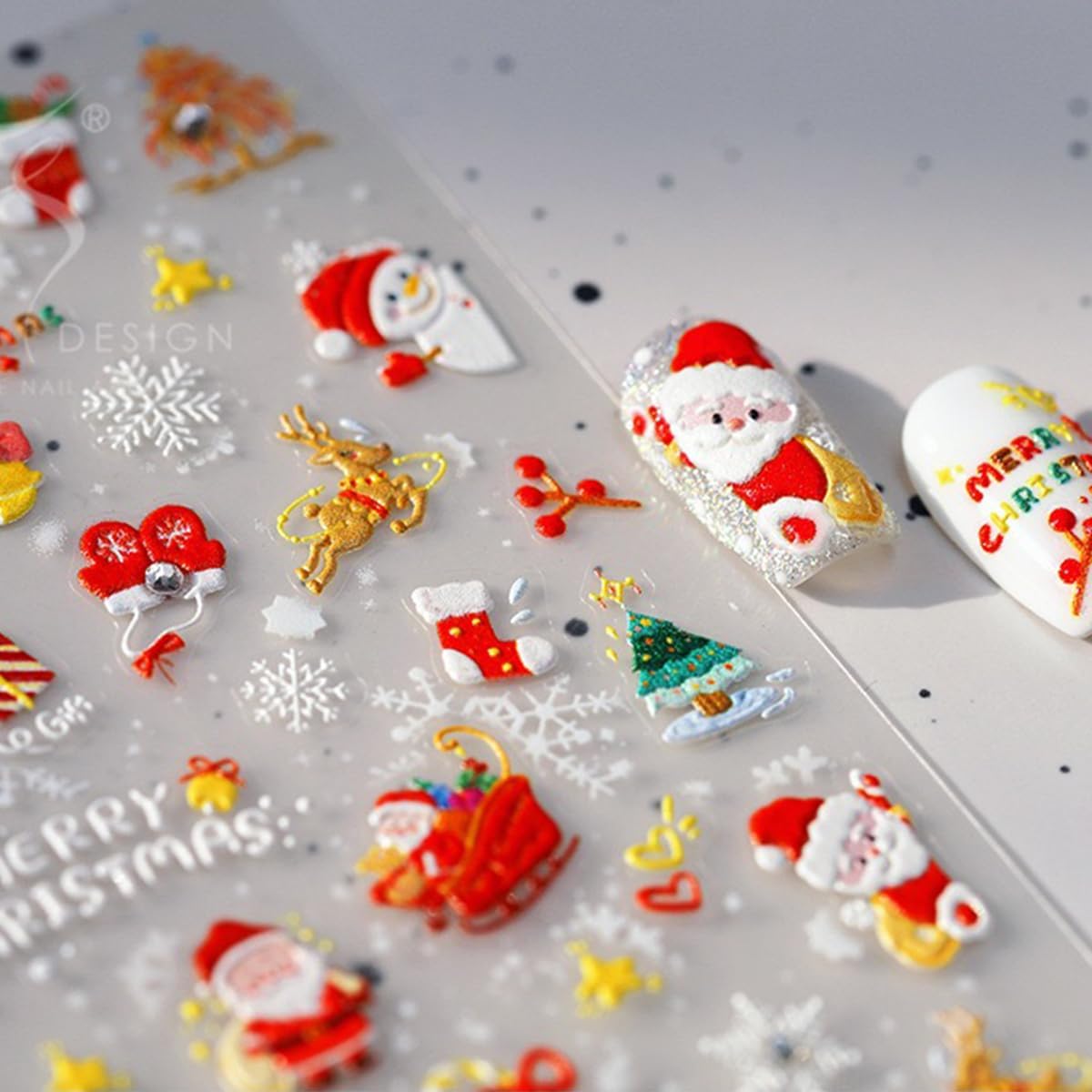 Christmas Nail Art Stickers 5D Embossed Xmas Nail Stickers Self-Adhesive Snowflake Santa Claus Christmas Tree Snowman Nail Decals for Women Girls Winter Holiday Manicure DIY Nail Supplies