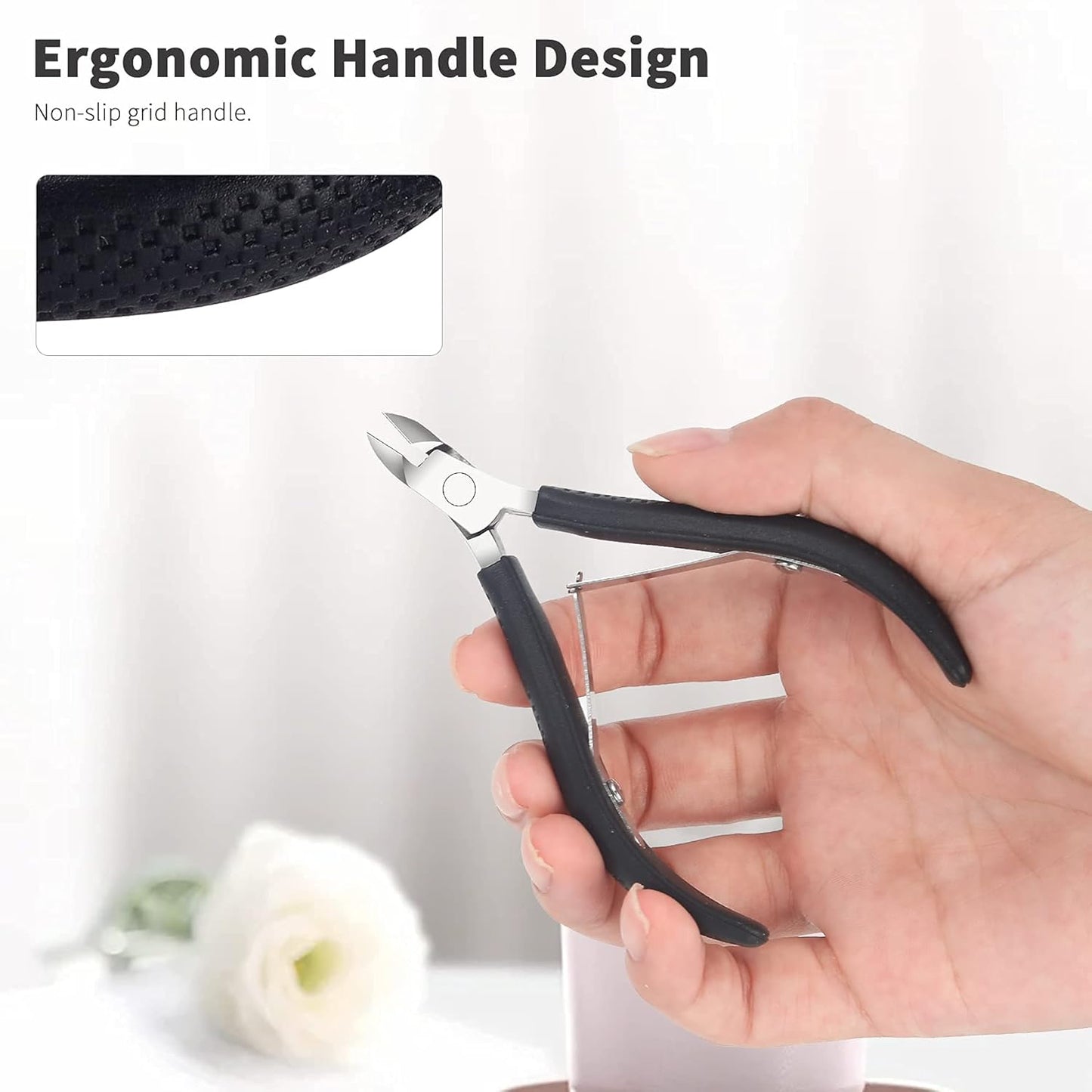 FVION Cuticle Clippers – Full Jaw Cuticle Trimmer with Rubber-Coated Handle, Sharp Nail Cuticle Cutter for Manicure and Dead Skin Removal - 9mm