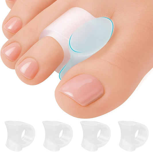 5 STARS UNITED Big Toe Spacers for Men & Women – 4 Gel Separators for Overlapping & Curled Toes, Bunions, Alignment - Diabetic Foot Care, Silicone Spreader, Corrector & Straightener, Clear