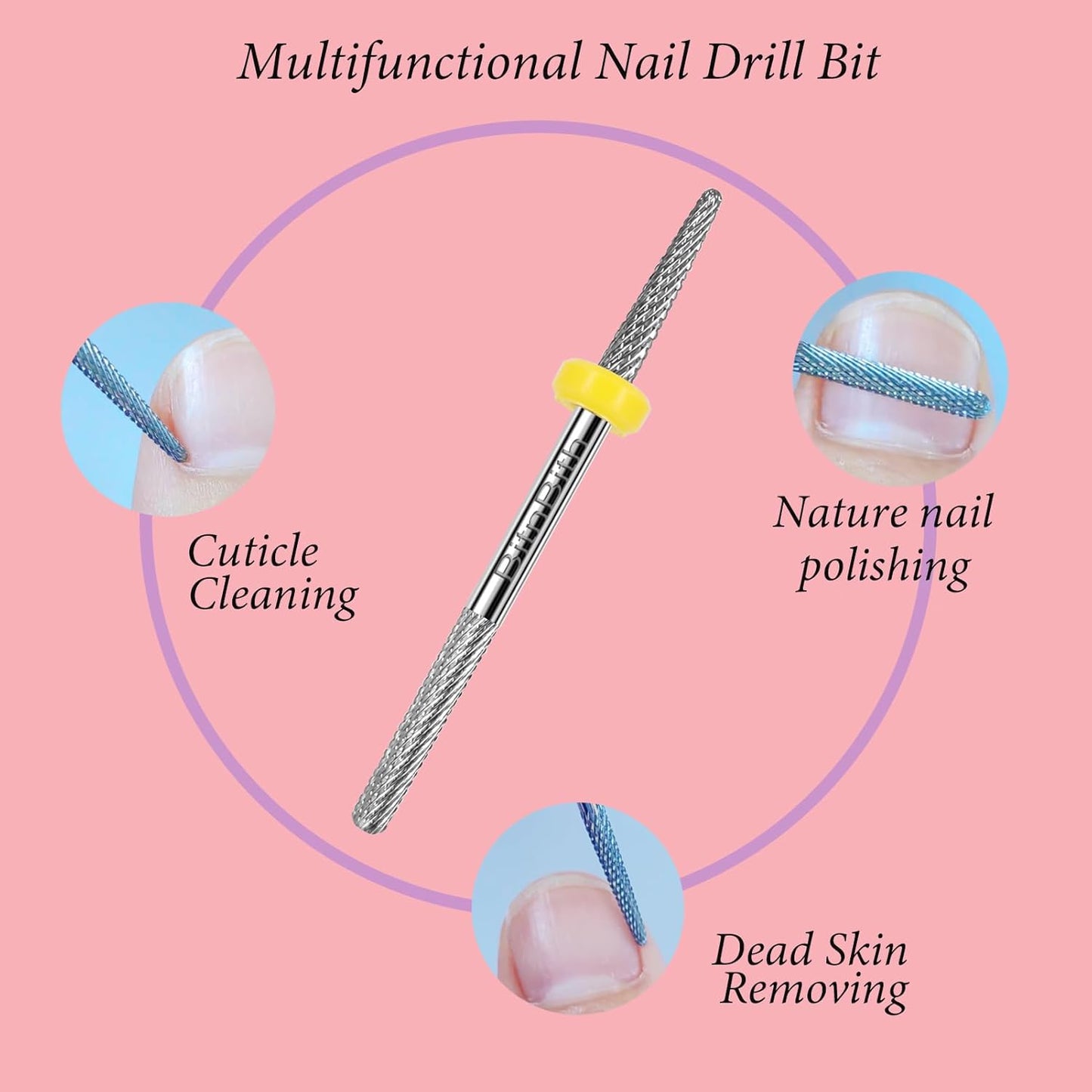 Nail Drill Bit Double Heads Cuticle Drill Bit 3/32" Professional Tungsten Carbide Nail Bit,Safety for Nail Prepare,Dead Skin Cleaner,Manicure Pedicure Nail Supplies Home Salon,Extra Fine