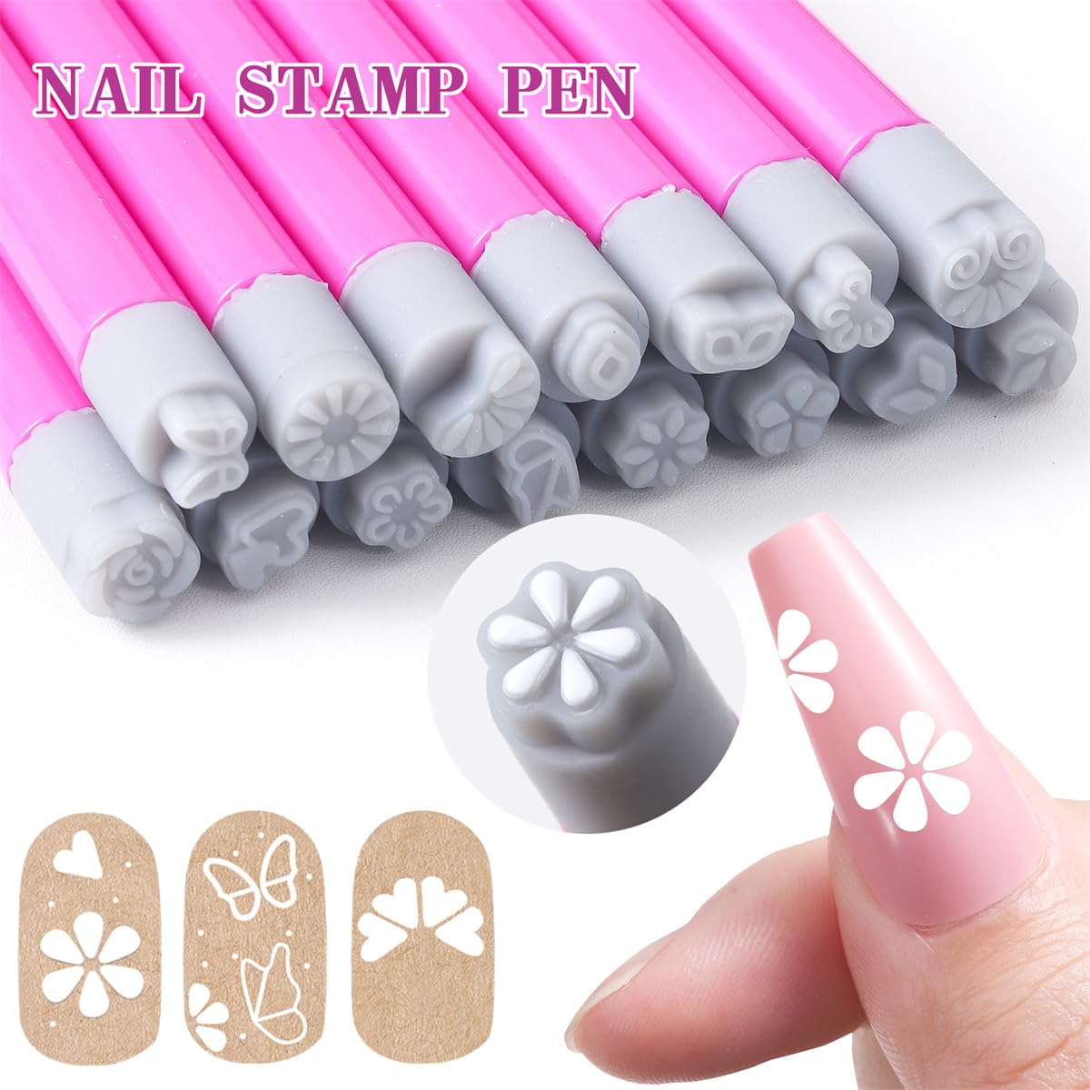 Nail Art Stamping Pen Set – Floral Nail Design Tools for Women and Girl, DIY Nail Doodles Kit – for Party and Homes Manicures – Available in 4, 6, 10, or 15 Pens (10 Pcs nail pen)