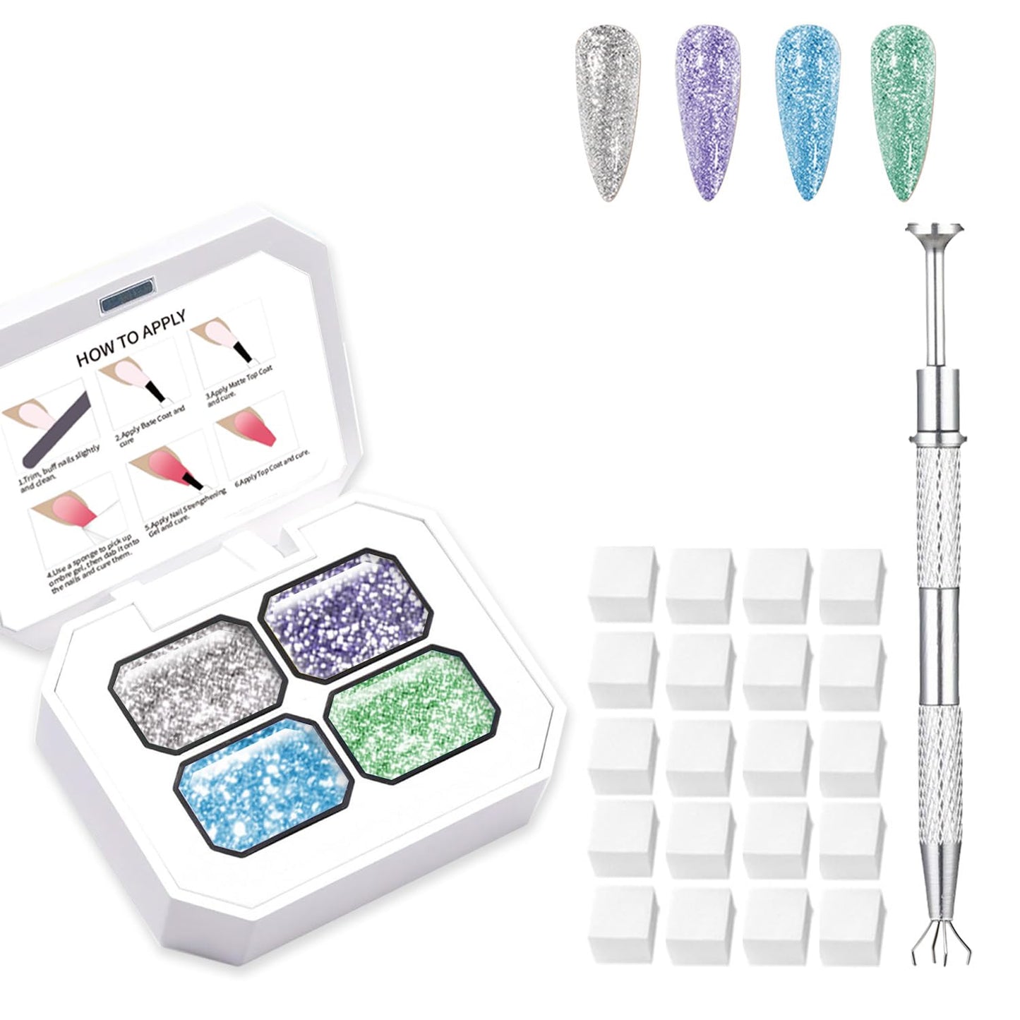 Professional Ombre Gel Nail Polish Kit, 4 Colorful Painting Paint Gel for Natural Nails Gradient Design with 100PCS Nail Sponges & Grabbing Pen For Salon And Home DIY (B2)
