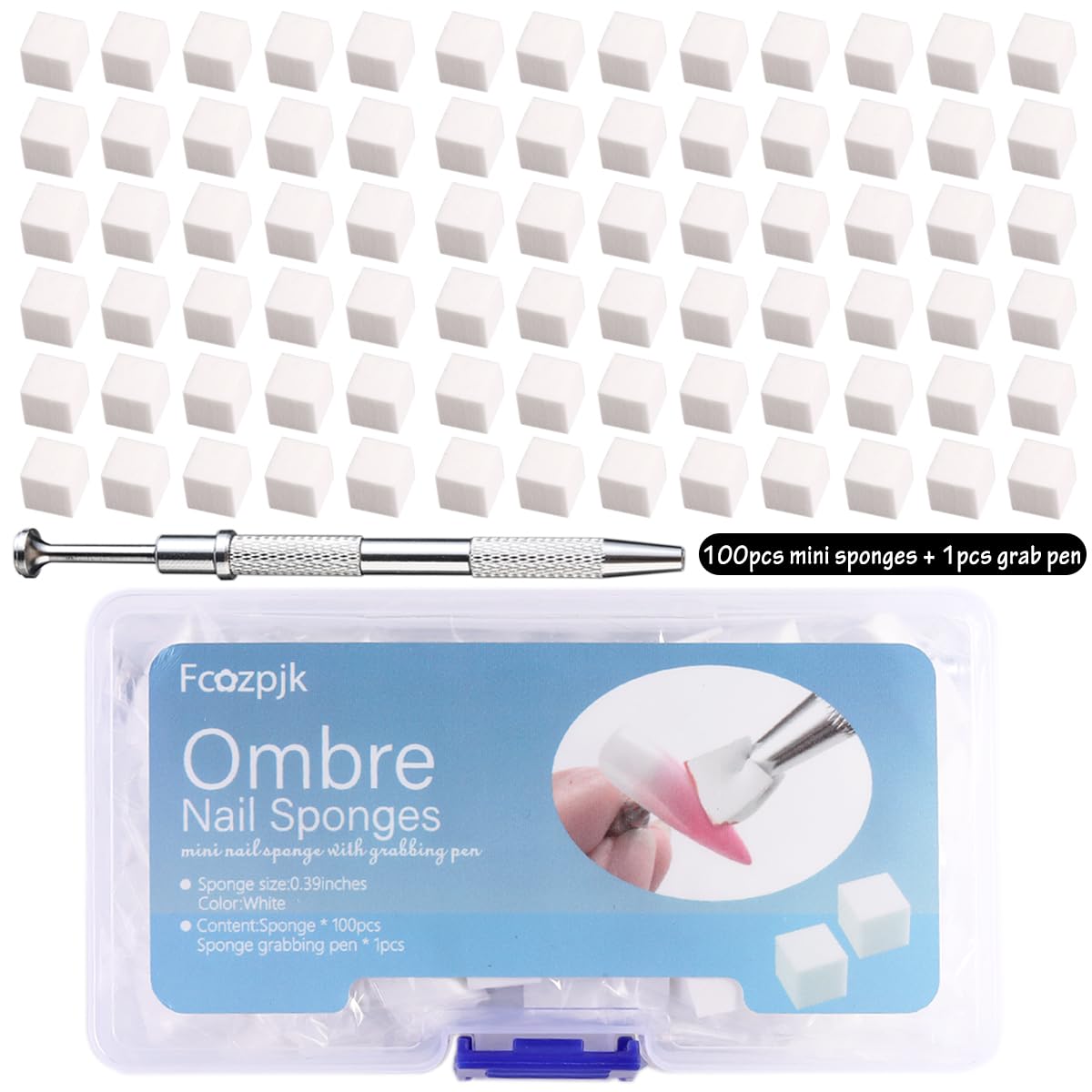 Soft Sponges with Grabbing Pen for Ombre and Aura Nail Art with Brush, Professional Manicure Nail Art Tools Accessories Supplies, 100 Pieces