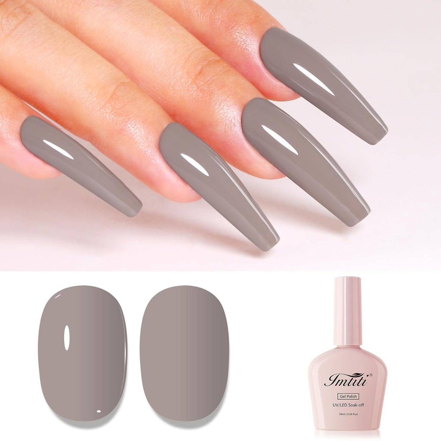 Imtiti Brown Gel Nail Polish, Greyish Brown Gel Polish High Gloss Soak Off UV LED Autumn Winter Art Manicure Salon DIY Design 10ML