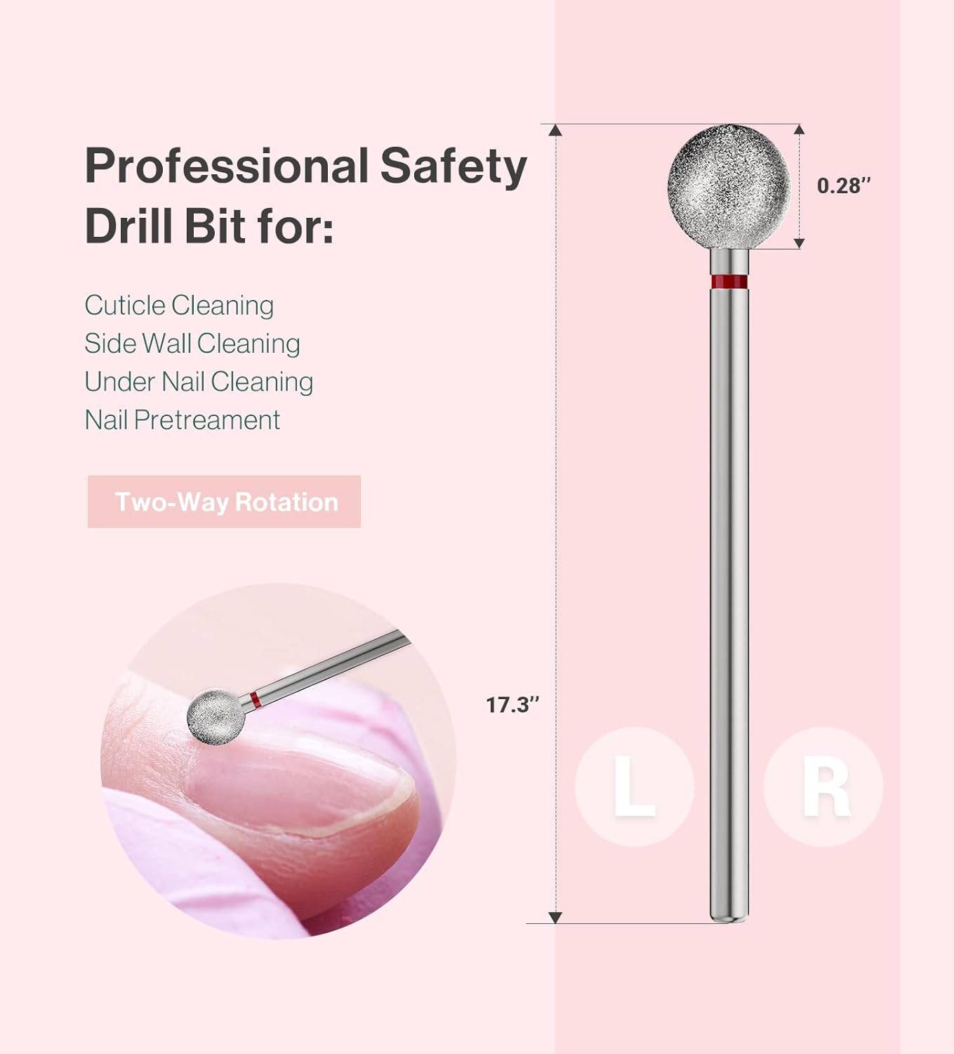MelodySusie 7mm Ball Shape Cuticle Clean Nail Drill Bit 3/32'', Professional Safety Carbide Diamond Under Nail Cleaner for Cuticle Dead Skin Nail Prepare, Beginners Bits, Series Bit-S, Fine